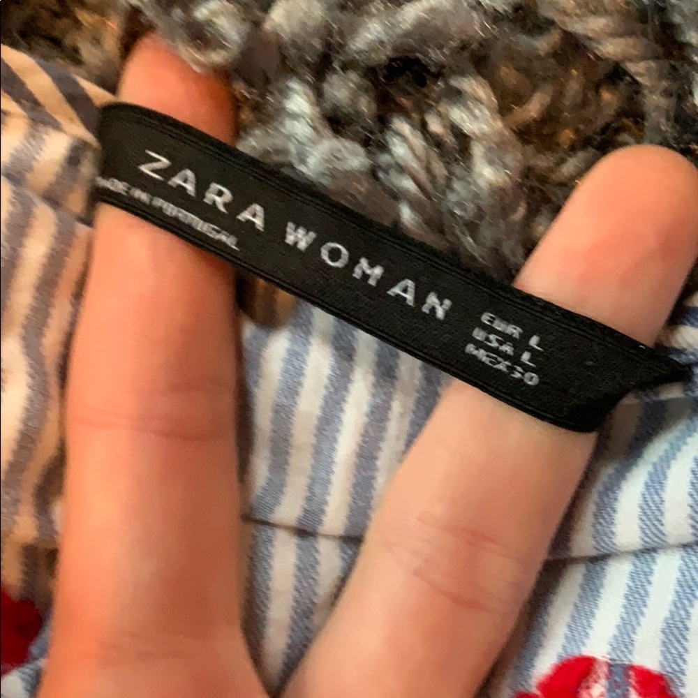 Zara Blue Pinstripe Balloon Sleeve Shirt - Picture 3 of 3